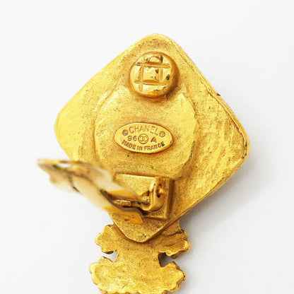 Chanel Earrings Vintage CC Logo Gold Plated Black — view 4