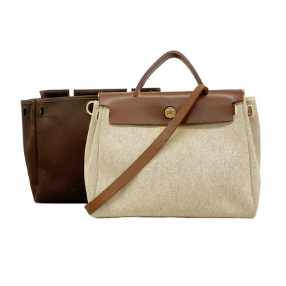 Hermes Handbag Herbag PM Toile H Brown Gold 2-Way Bag