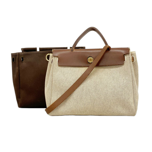 Hermes Handbag Herbag PM Toile H Brown Gold 2-Way Bag