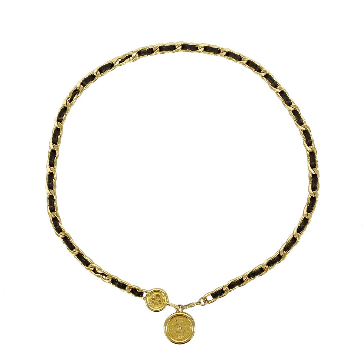 Chanel Belt Leather Gold Black