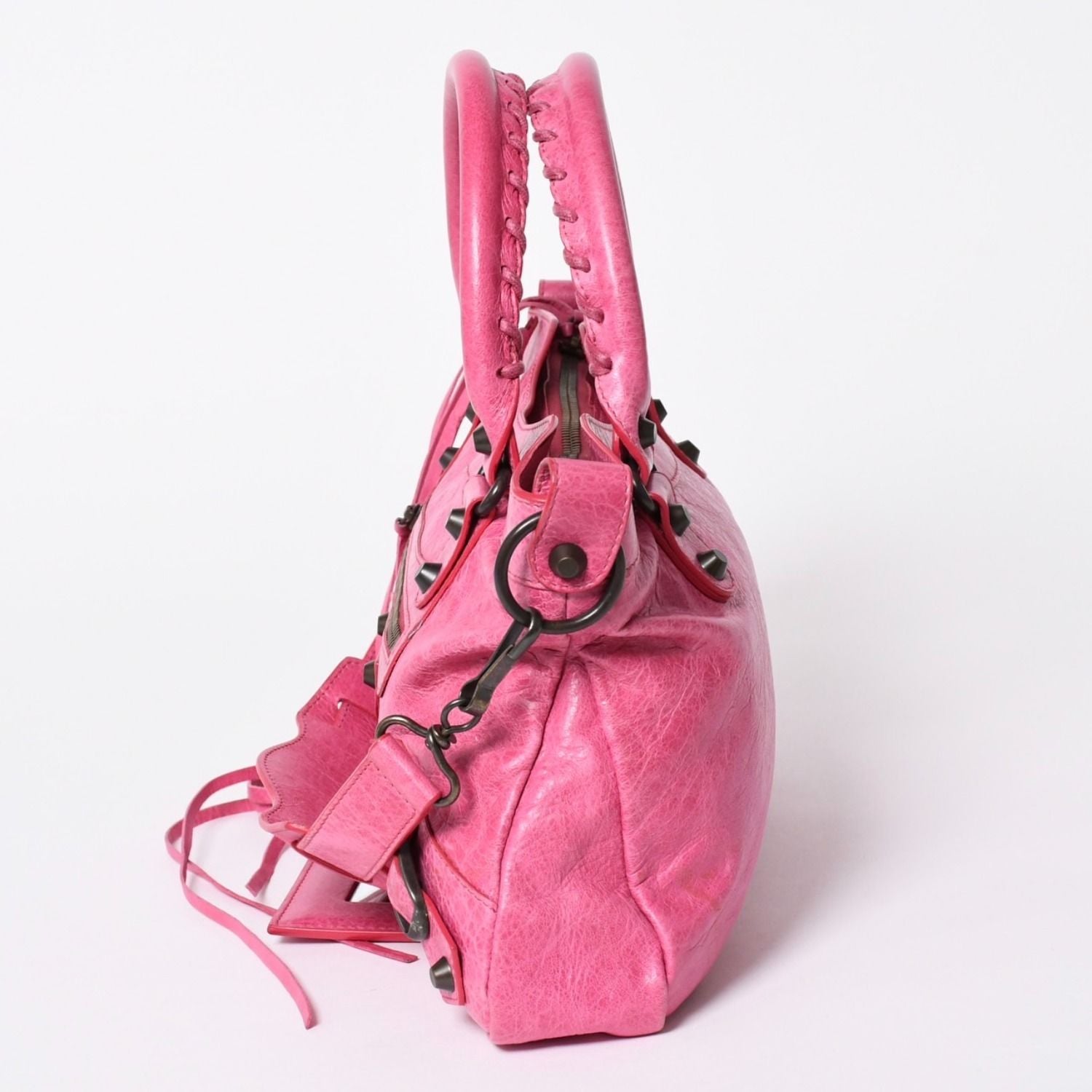 Balenciaga the First Shoulder Bag Lambskin Pink Metal Black 2-Way — view 4