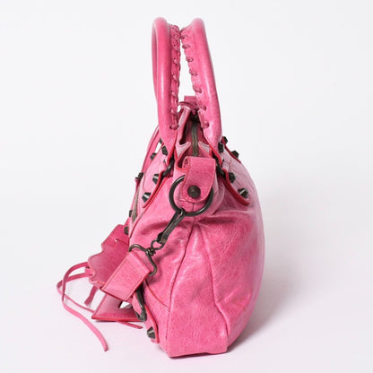Balenciaga the First Shoulder Bag Lambskin Pink Metal Black 2-Way — view 4