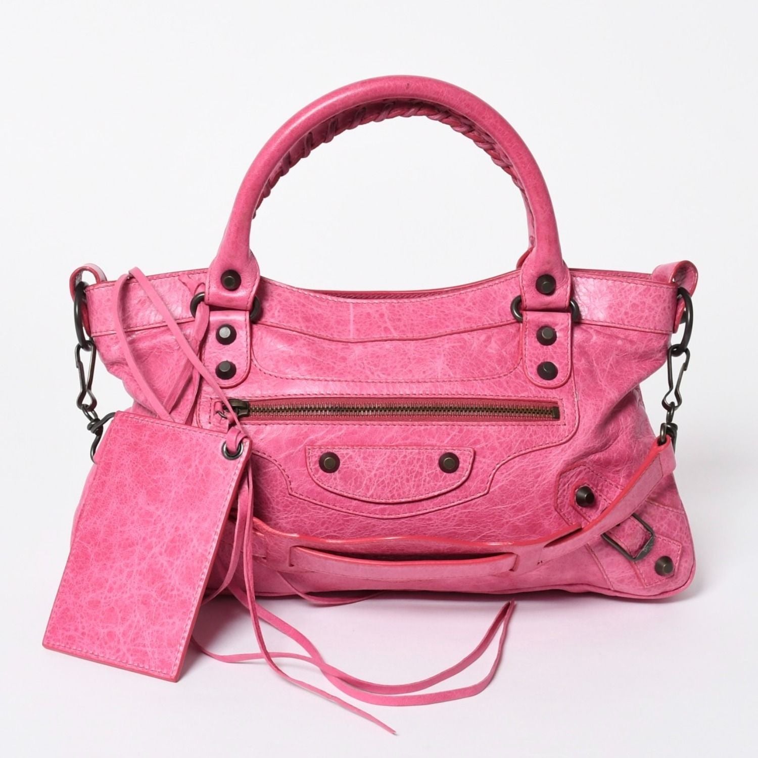 Balenciaga the First Shoulder Bag Lambskin Pink Metal Black 2-Way