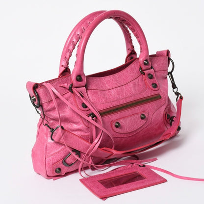 Balenciaga the First Shoulder Bag Lambskin Pink Metal Black 2-Way — view 3