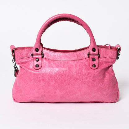 Balenciaga the First Shoulder Bag Lambskin Pink Metal Black 2-Way — view 2