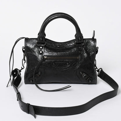 Balenciaga le City Mini Andbag Shoulder Bag 2-Way Lambskin Black