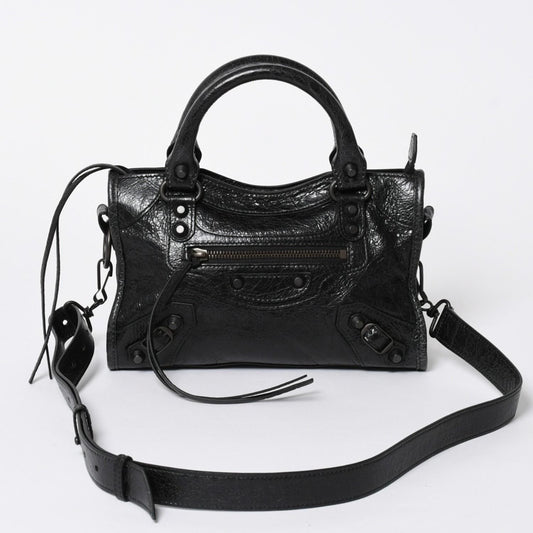 Balenciaga le City Mini Andbag Shoulder Bag 2-Way Lambskin Black
