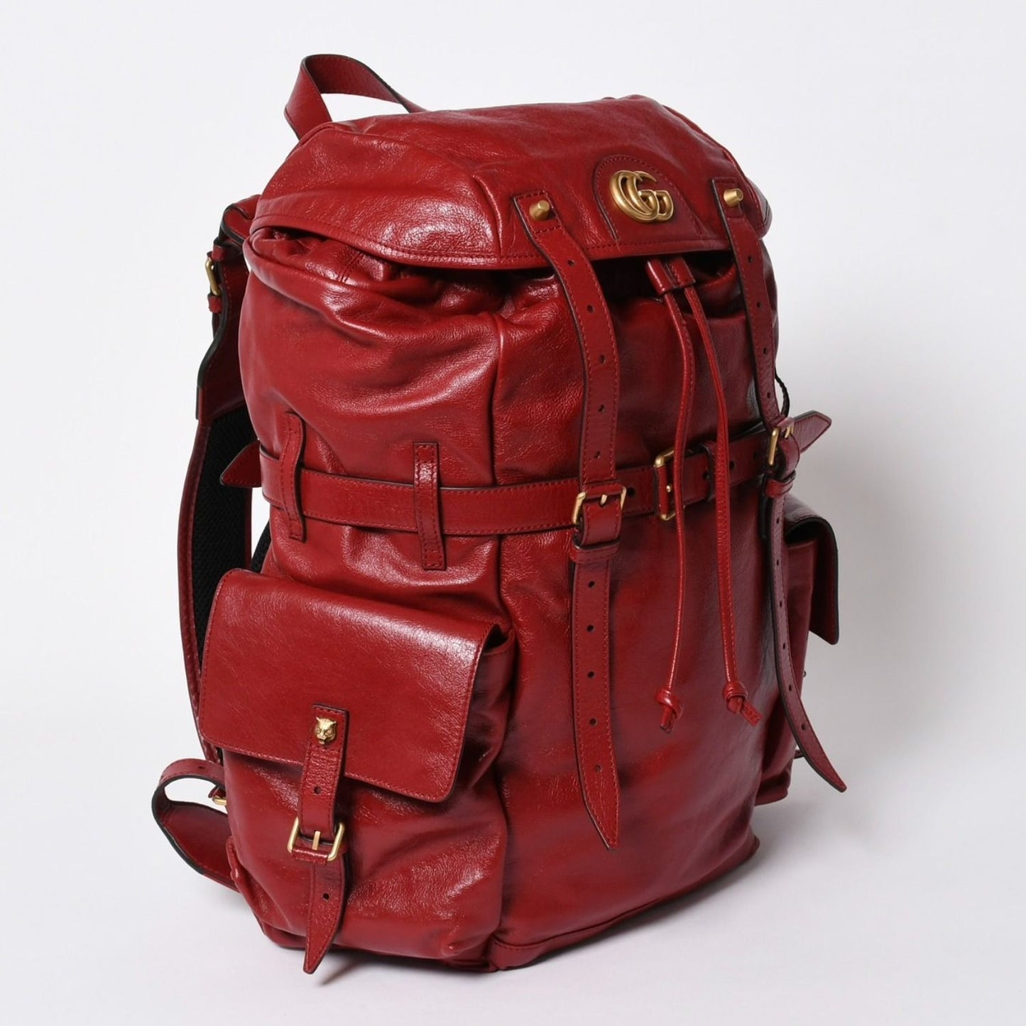 Gucci Backpack Rebel Tiger Cat Head GG Marmont Red Leather — view 3