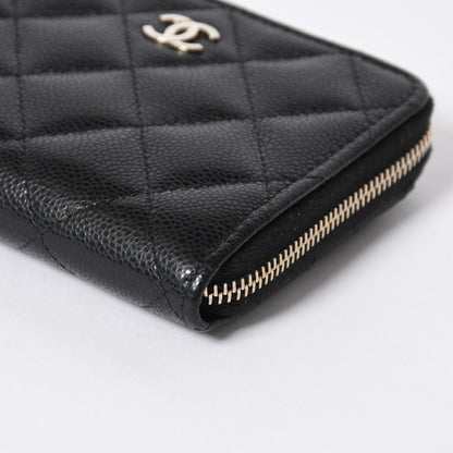 Chanel Quilted Compact Wallet Coin Purse Caviar Leather Black Gold — view 8