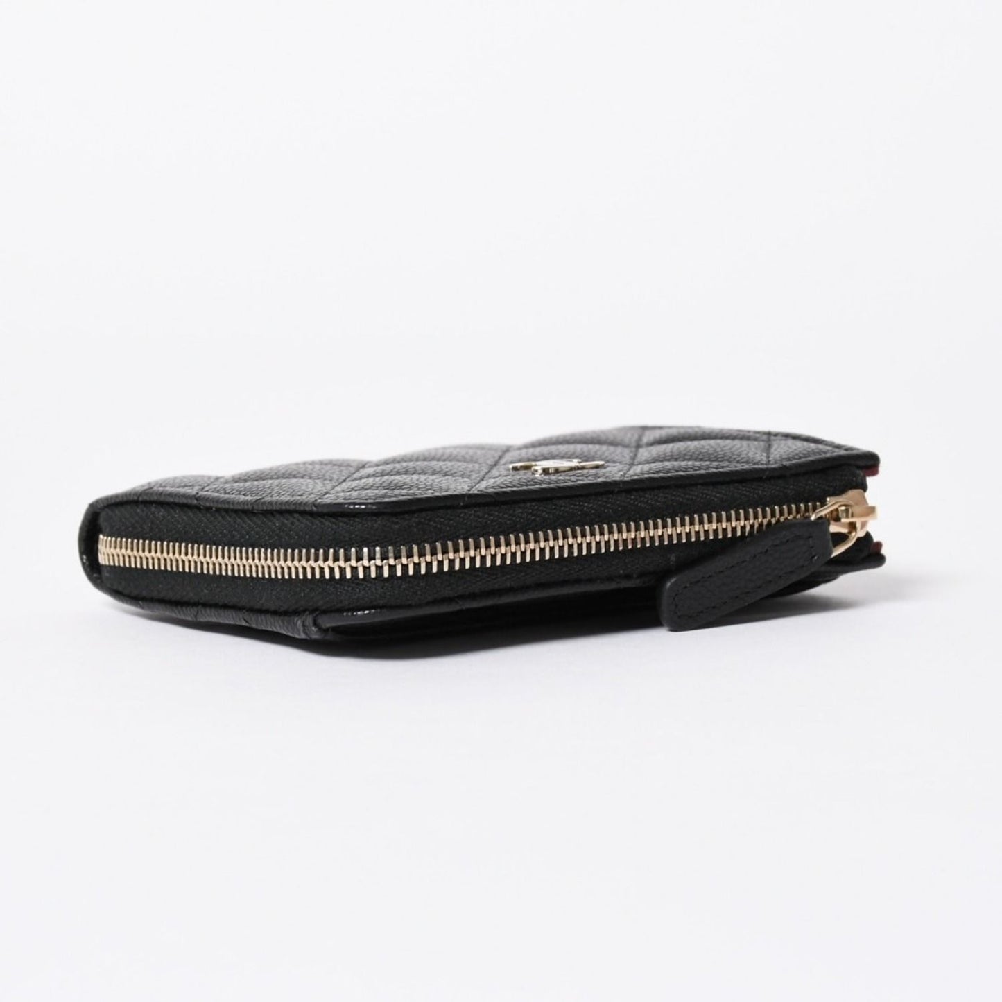 Chanel Quilted Compact Wallet Coin Purse Caviar Leather Black Gold — view 6