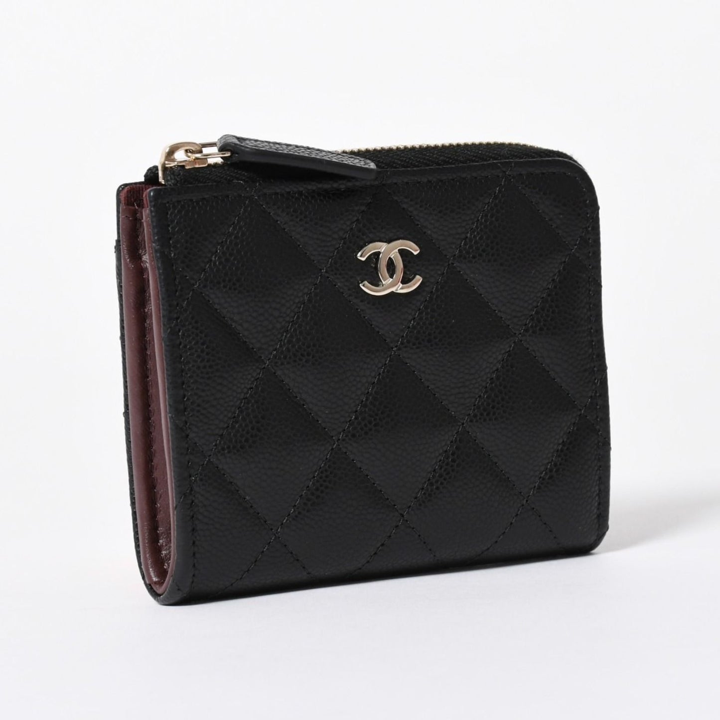 Chanel Quilted Compact Wallet Coin Purse Caviar Leather Black Gold — view 3