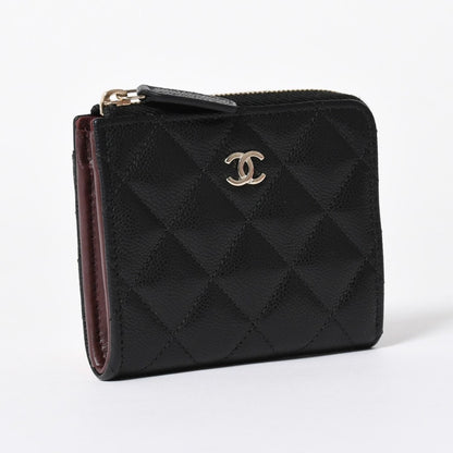 Chanel Quilted Compact Wallet Coin Purse Caviar Leather Black Gold — view 3