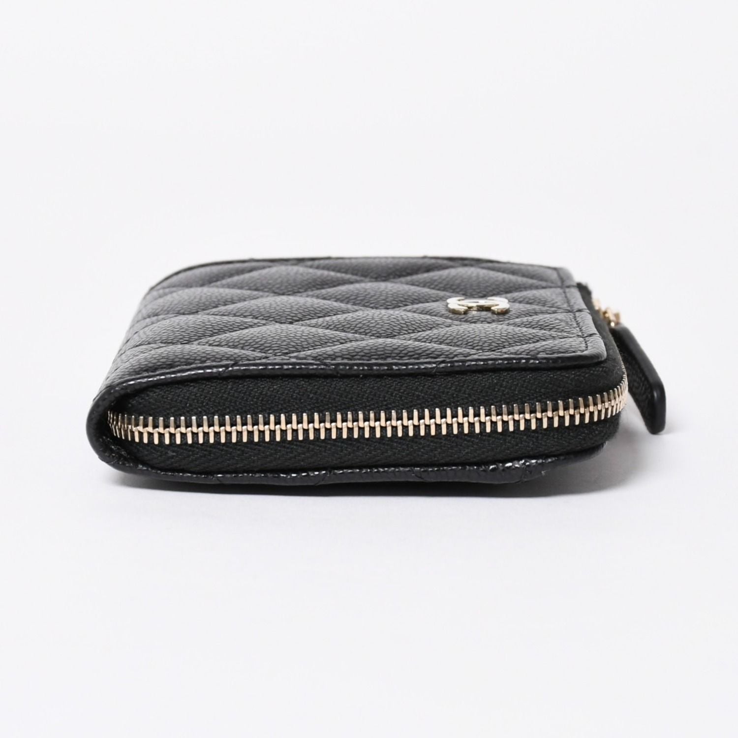 Chanel Quilted Compact Wallet Coin Purse Caviar Leather Black Gold — view 4