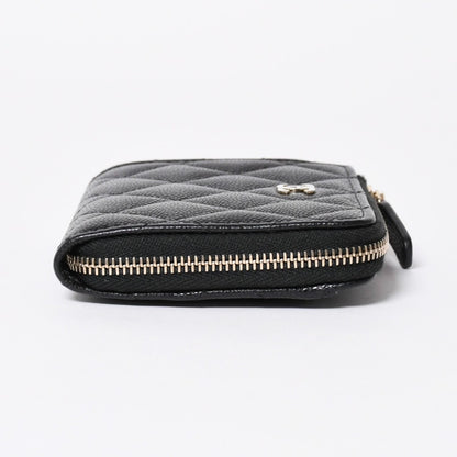 Chanel Quilted Compact Wallet Coin Purse Caviar Leather Black Gold — view 4