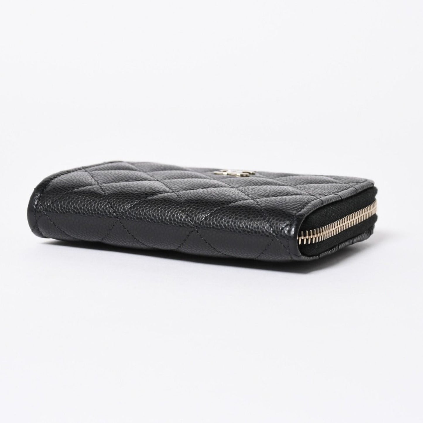 Chanel Quilted Compact Wallet Coin Purse Caviar Leather Black Gold — view 5