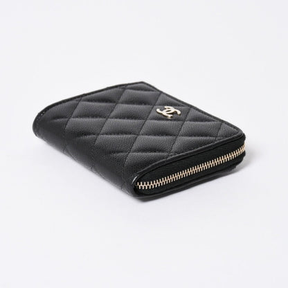 Chanel Quilted Compact Wallet Coin Purse Caviar Leather Black Gold — view 7