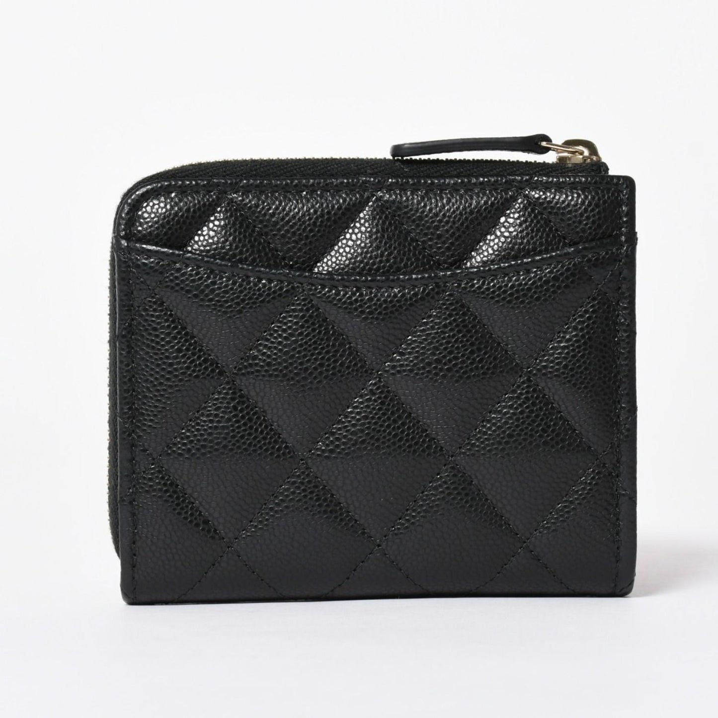 Chanel Quilted Compact Wallet Coin Purse Caviar Leather Black Gold — view 2
