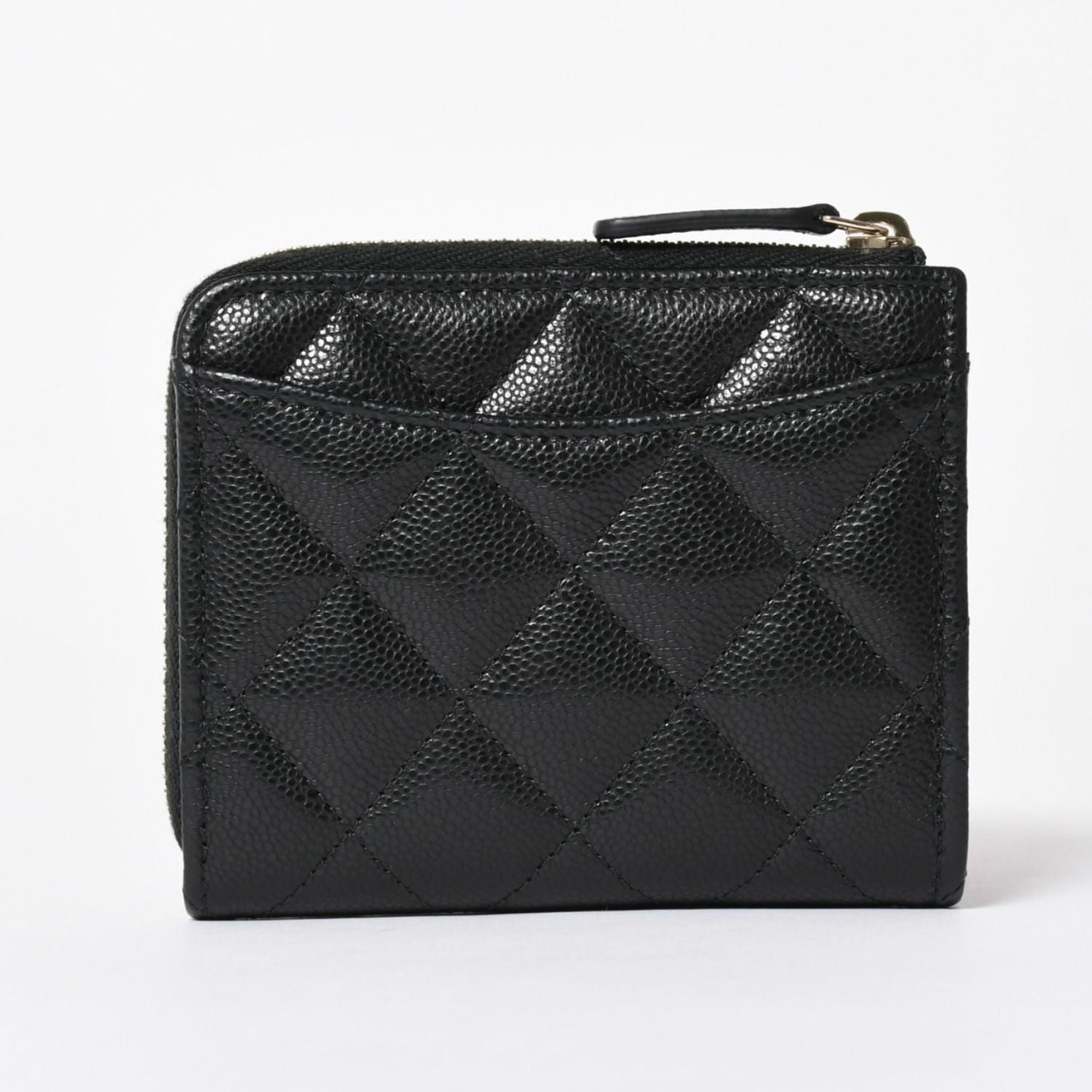 Chanel Quilted Compact Wallet Coin Purse Caviar Leather Black Gold — view 2
