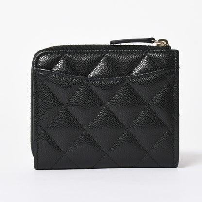 Chanel Quilted Compact Wallet Coin Purse Caviar Leather Black Gold — view 2