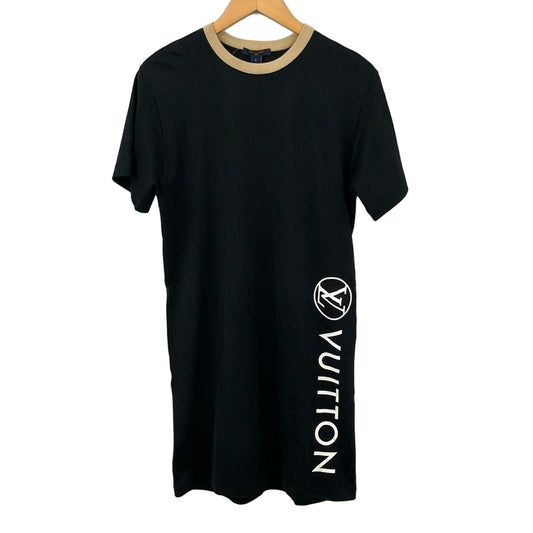 Louis Vuitton Dress Black Beige White Crew Neck Short Sleeve Knee-Length S
