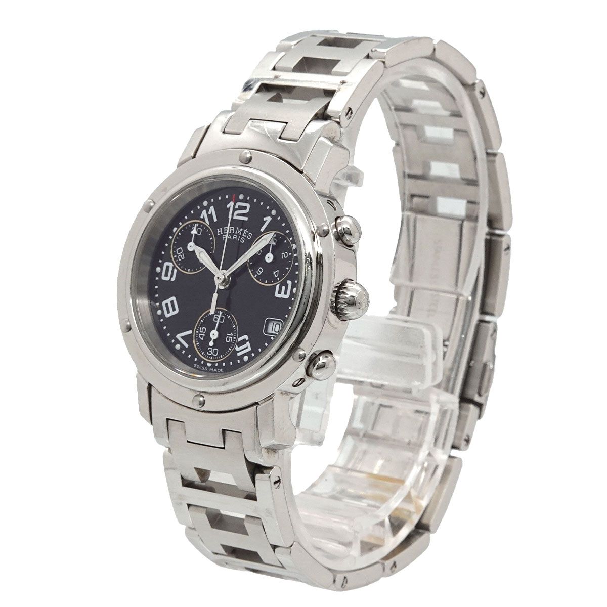 Hermes Clipper Chronograph Vintage Watch Date Black Quartz — view 2
