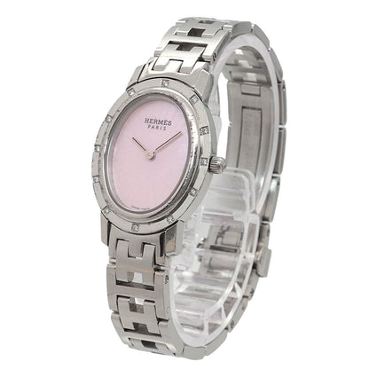 Hermes Clipper Nacre Oval Vintage Watch Diamond Bezel Quartz — view 2