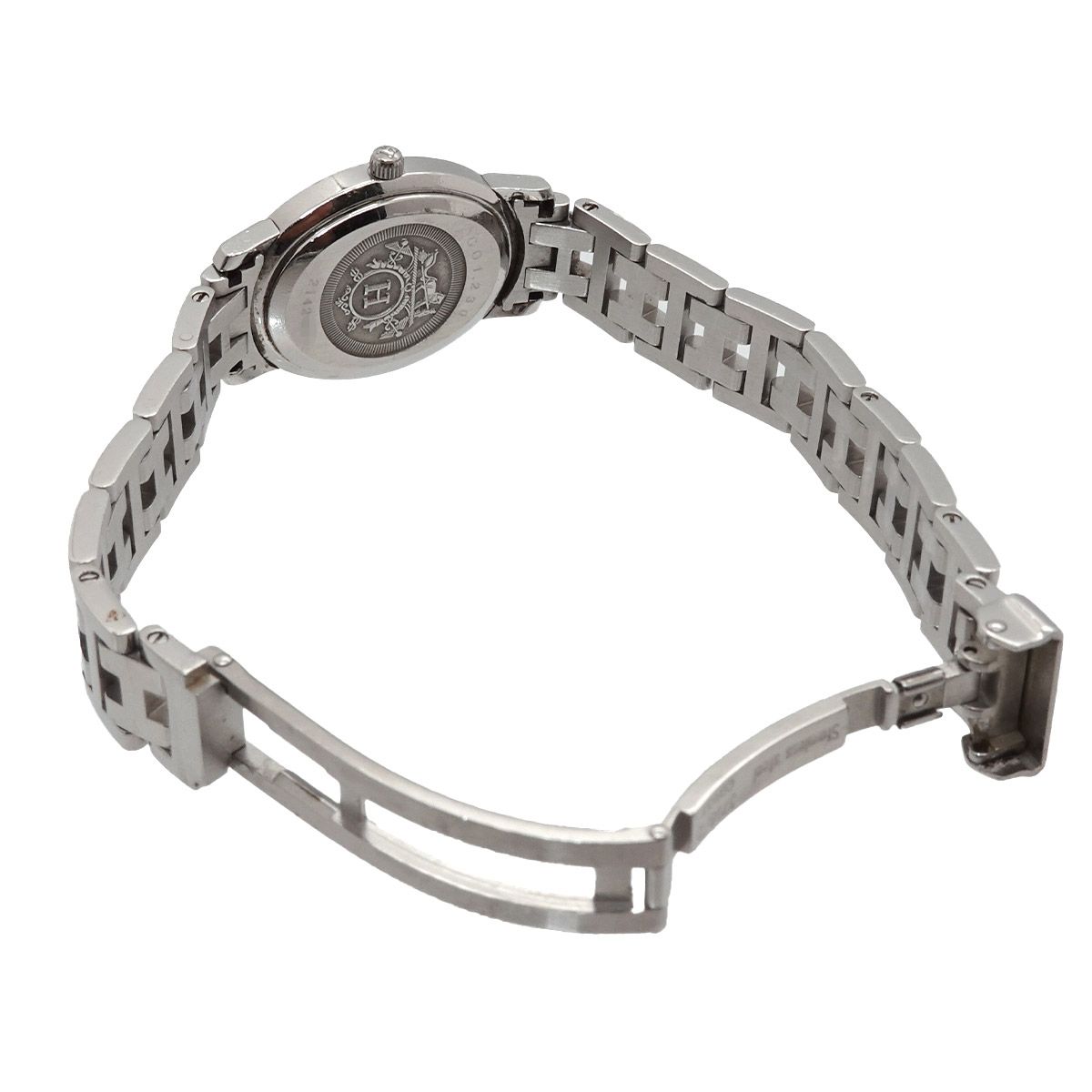 Hermes Clipper Nacre Oval Vintage Watch Diamond Bezel Quartz — view 4