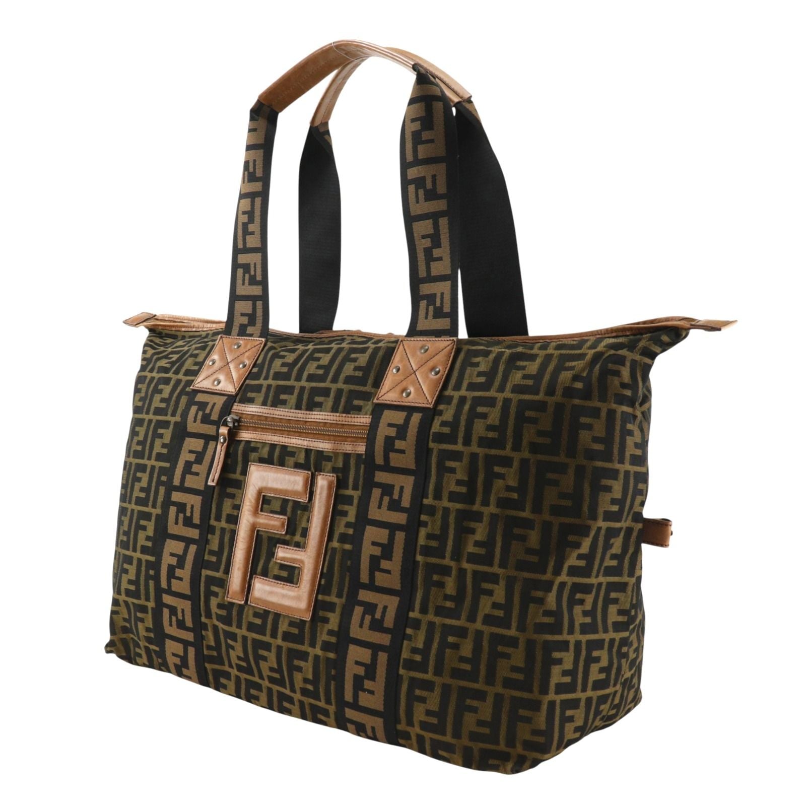 Fendi Zucca Nylon Canvas Brown Boston Bag — view 2
