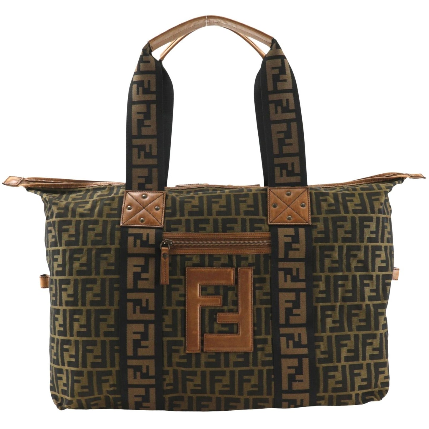 Fendi Zucca Nylon Canvas Brown Boston Bag