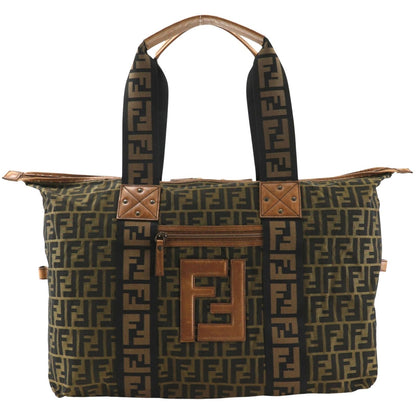Fendi Zucca Nylon Canvas Brown Boston Bag