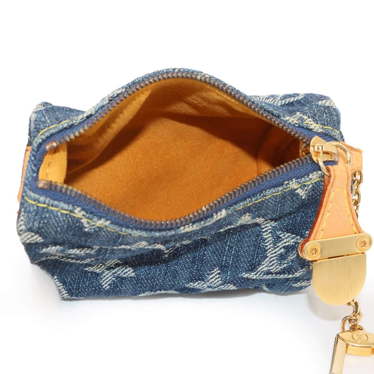 Louis Vuitton Monogram Denim Trousse Speedy PM Pouch Blue Gold — view 5