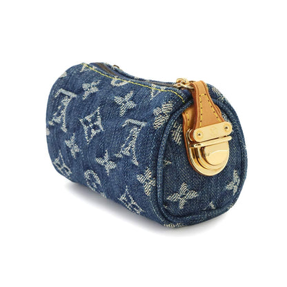 Louis Vuitton Monogram Denim Trousse Speedy PM Pouch Blue Gold — view 3