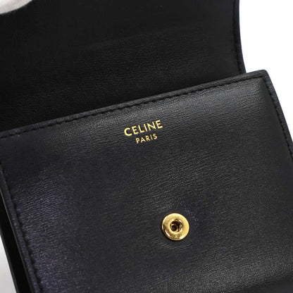 Celine Triomphe Compact Wallet Trifold Leather Black Gold — view 8