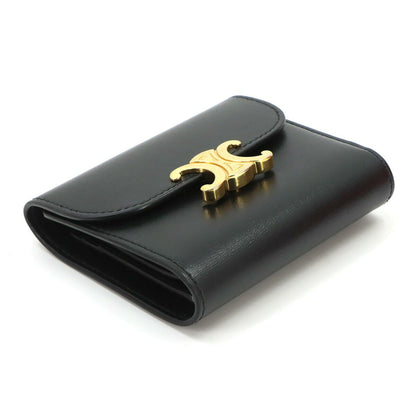 Celine Triomphe Compact Wallet Trifold Leather Black Gold — view 3