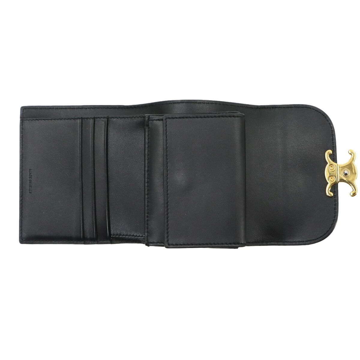 Celine Triomphe Compact Wallet Trifold Leather Black Gold — view 5