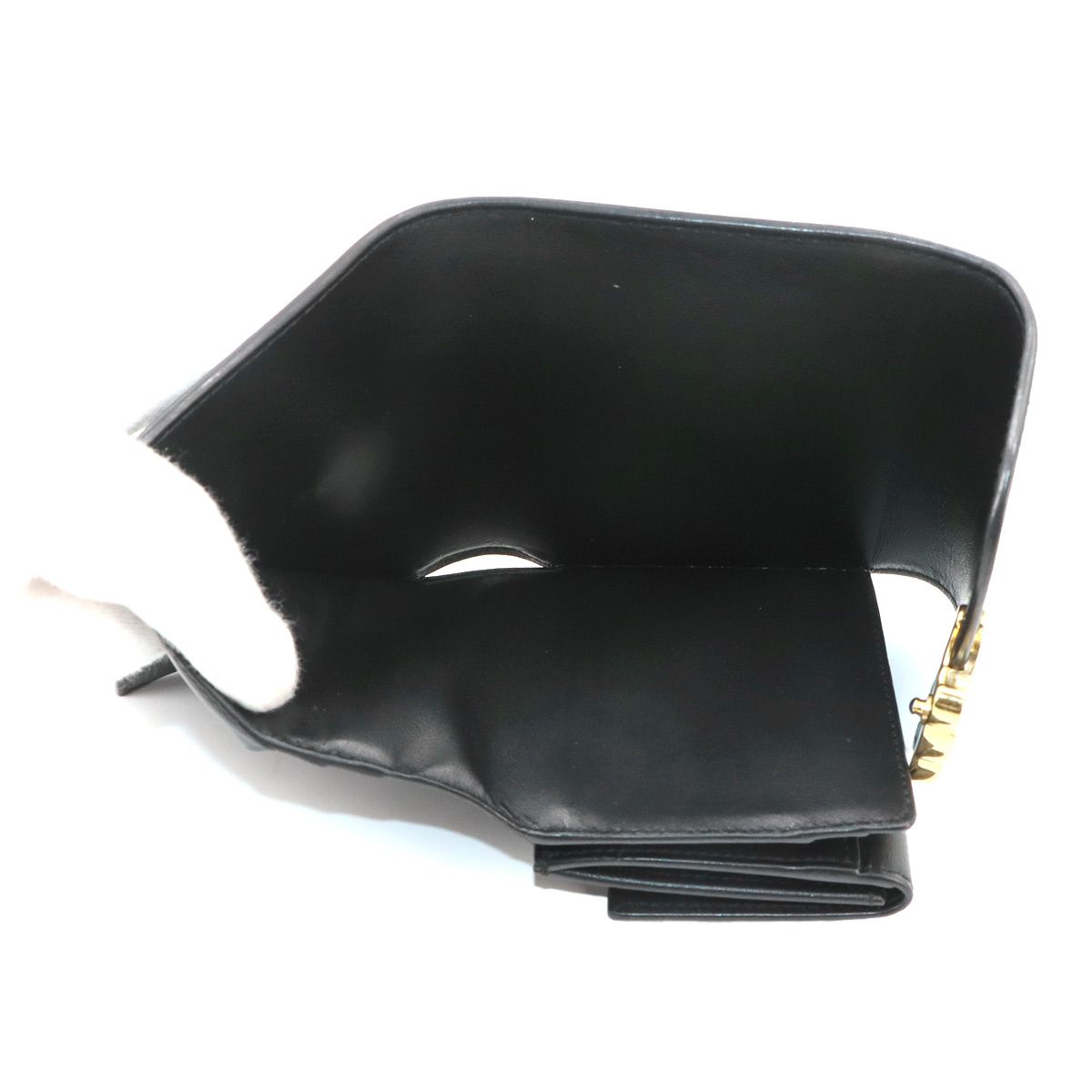 Celine Triomphe Compact Wallet Trifold Leather Black Gold — view 6