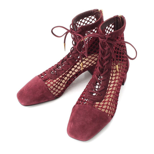 Dior Naughtily D Mesh Suede Short Boots Shoes Burgundy
