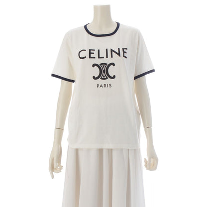 Celine Cotton Logo Triomphe Print Classic Short Sleeve T-Shirt Top White Dark