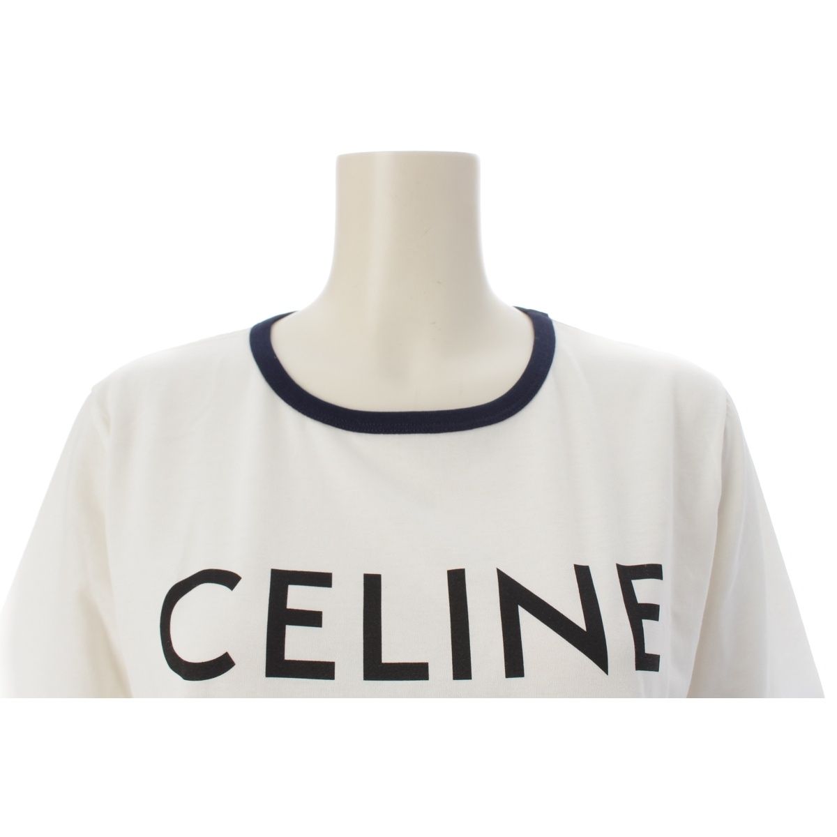 Celine Cotton Logo Triomphe Print Classic Short Sleeve T-Shirt Top White Dark — view 5