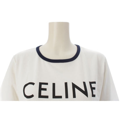 Celine Cotton Logo Triomphe Print Classic Short Sleeve T-Shirt Top White Dark — view 5