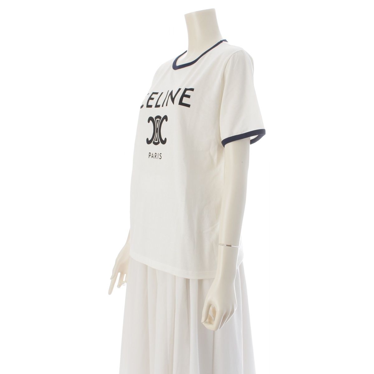 Celine Cotton Logo Triomphe Print Classic Short Sleeve T-Shirt Top White Dark — view 2