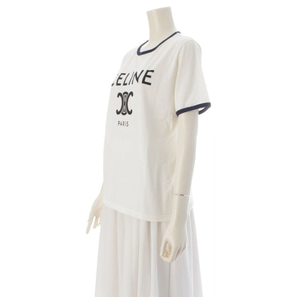 Celine Cotton Logo Triomphe Print Classic Short Sleeve T-Shirt Top White Dark — view 2