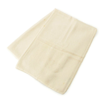 Chanel Cashmere Pearl CC Logo Large Scarf Shawl White