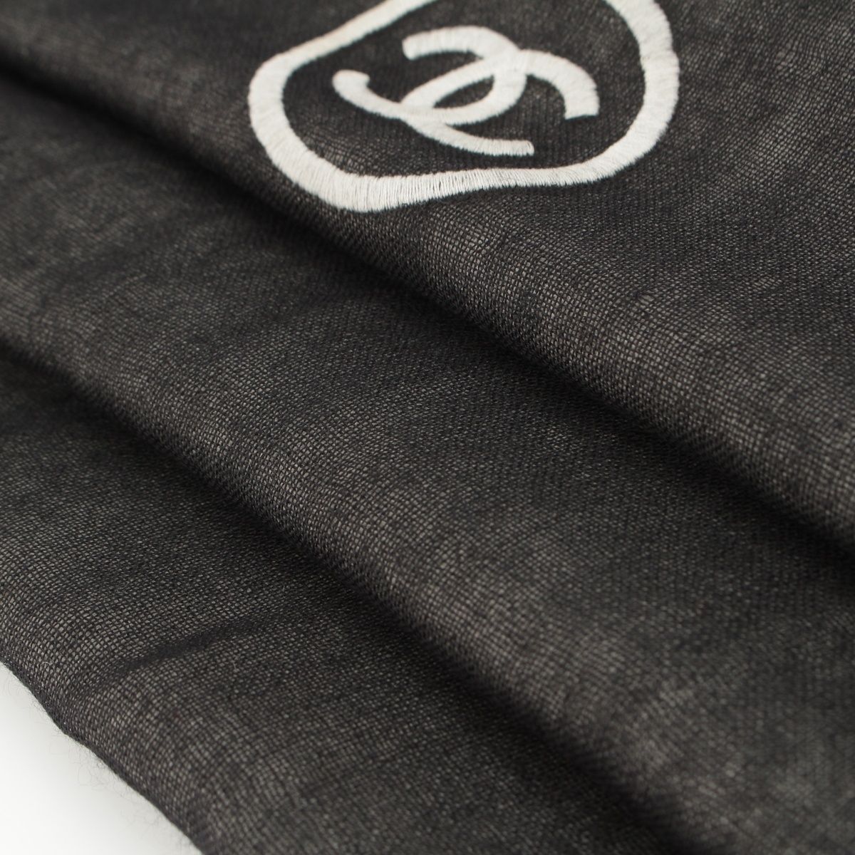Chanel CC Logo Shawl Black White Scarf — view 6