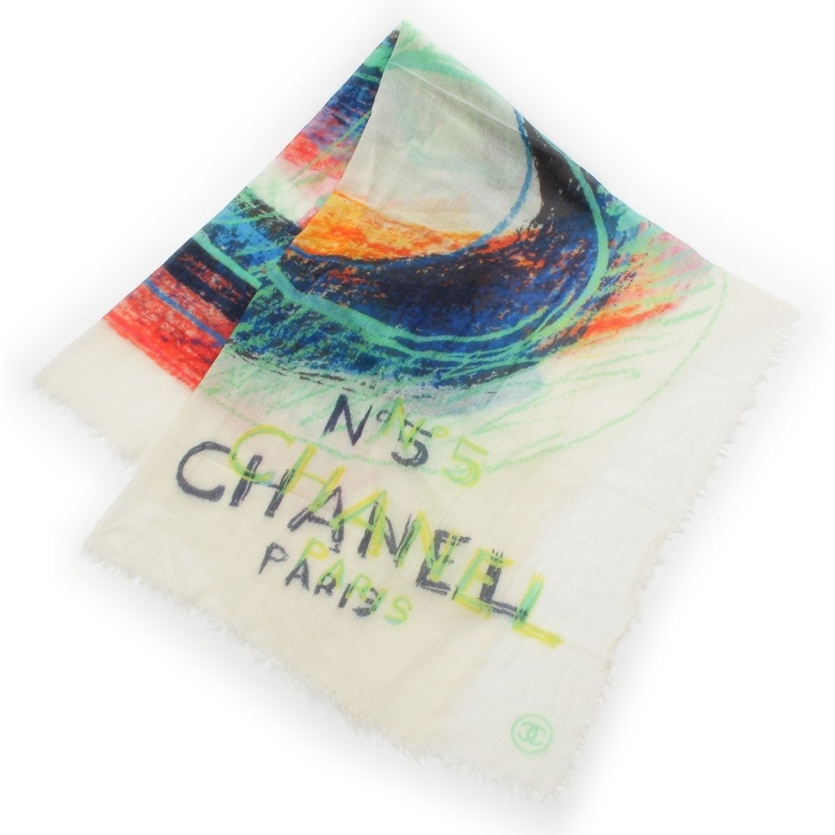 Chanel No 5 CC Logo Shawl White Multicolor Scarf