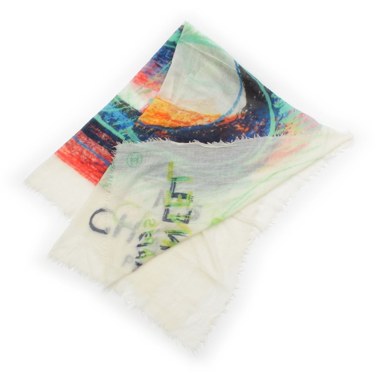 Chanel No 5 CC Logo Shawl White Multicolor Scarf — view 2