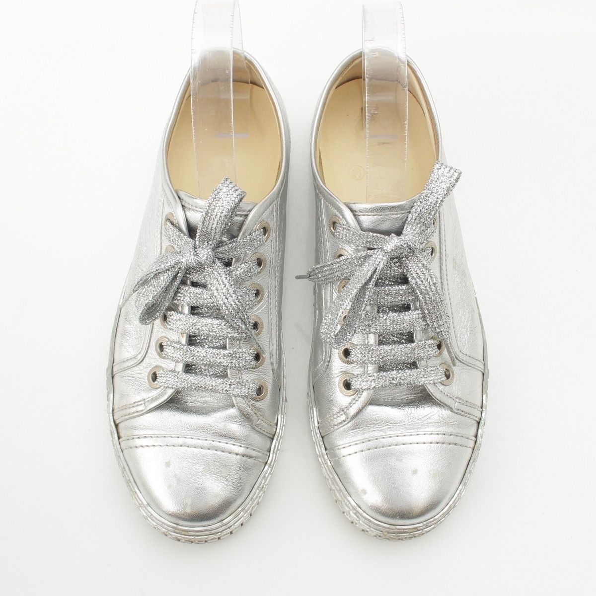 Chanel Leather Low-Top Sneakers Silver — view 2