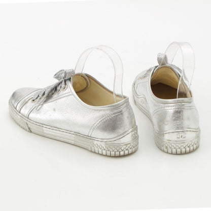 Chanel Leather Low-Top Sneakers Silver — view 4