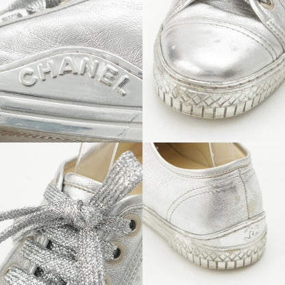 Chanel Leather Low-Top Sneakers Silver — view 8