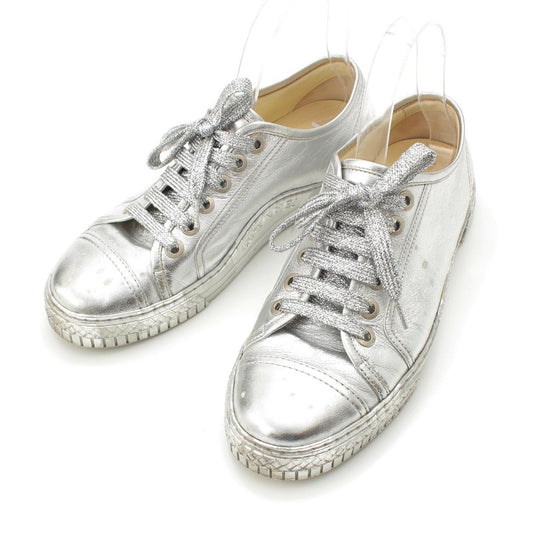 Chanel Leather Low-Top Sneakers Silver